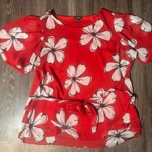 Alfani Red Floral Blouse with Tie Waist